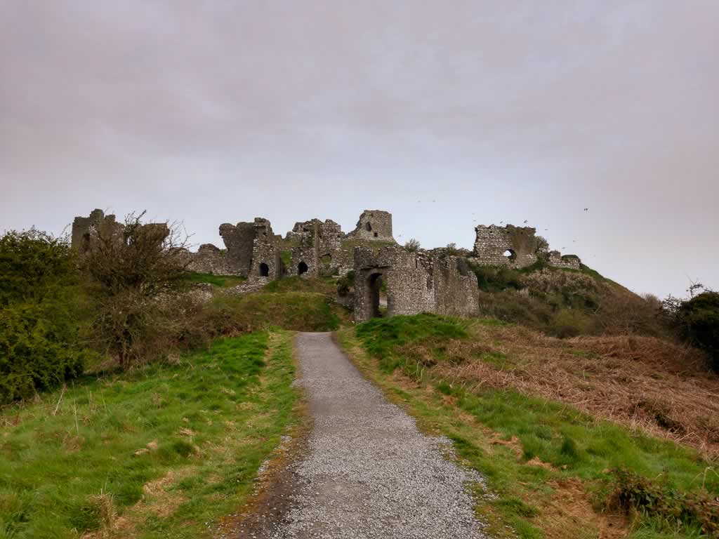 Viewing the ruins of Rock Of Dunamase Ireland on the walk up the hill